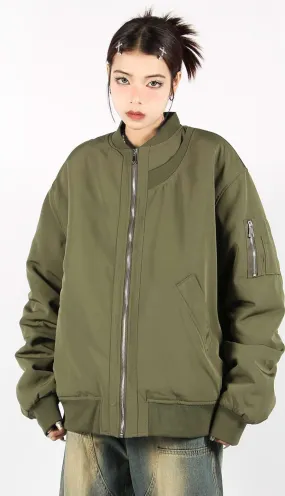 Oversized Bomber Jacket with Sleeve Pocket