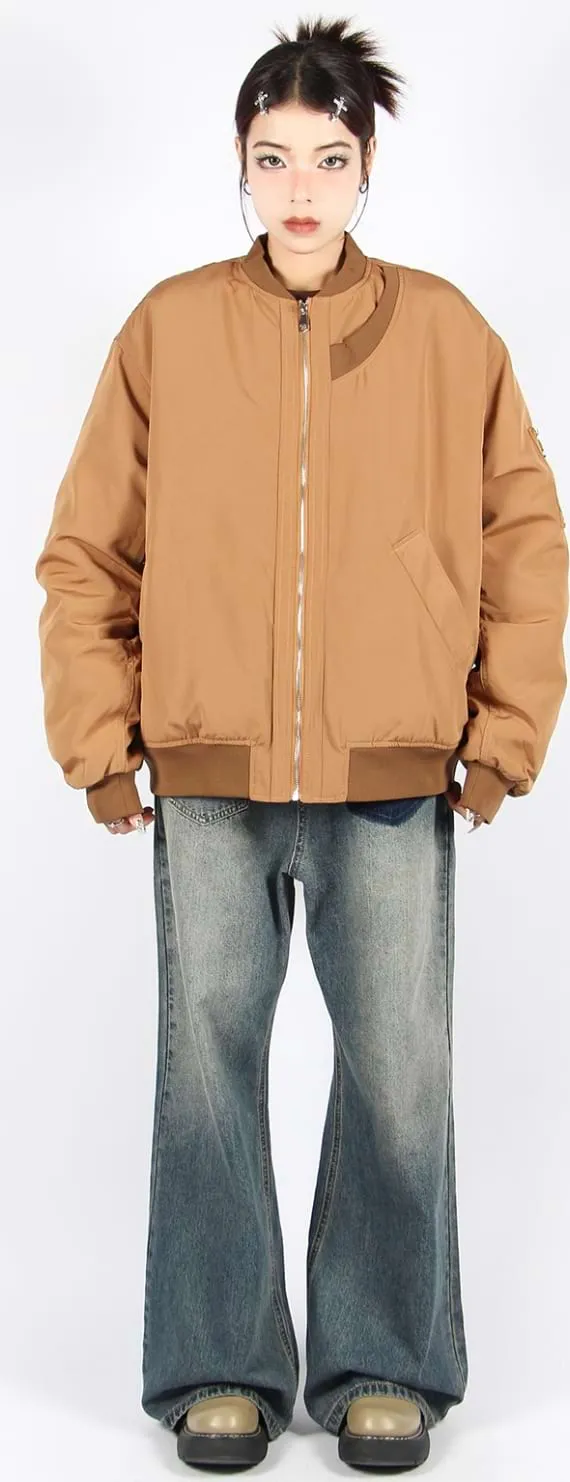 Oversized Bomber Jacket with Sleeve Pocket