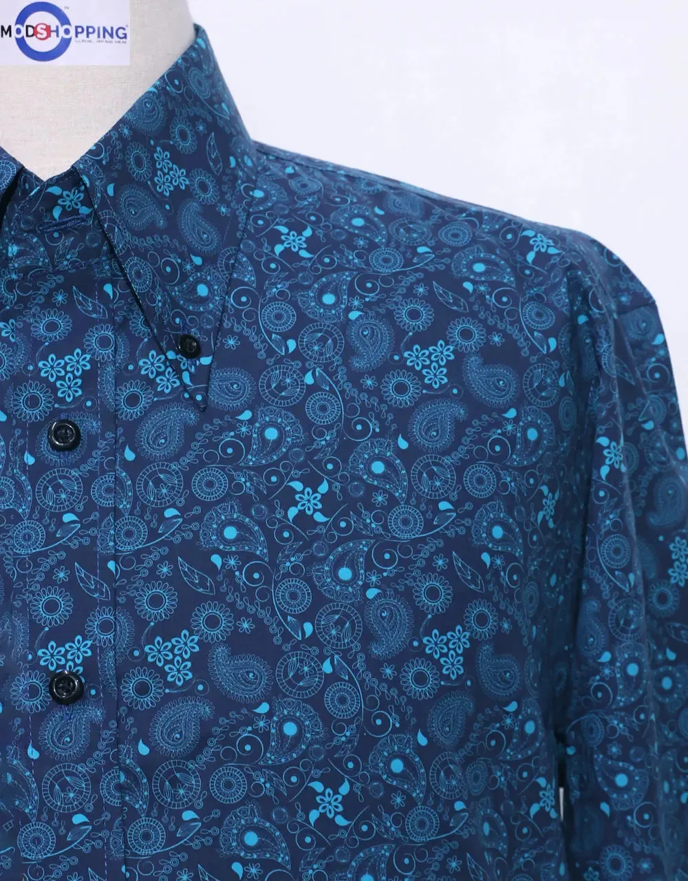 Paisley Shirt | 60s Style Navy Blue Paisley Men Shirt