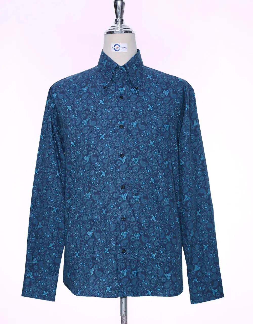 Paisley Shirt | 60s Style Navy Blue Paisley Men Shirt