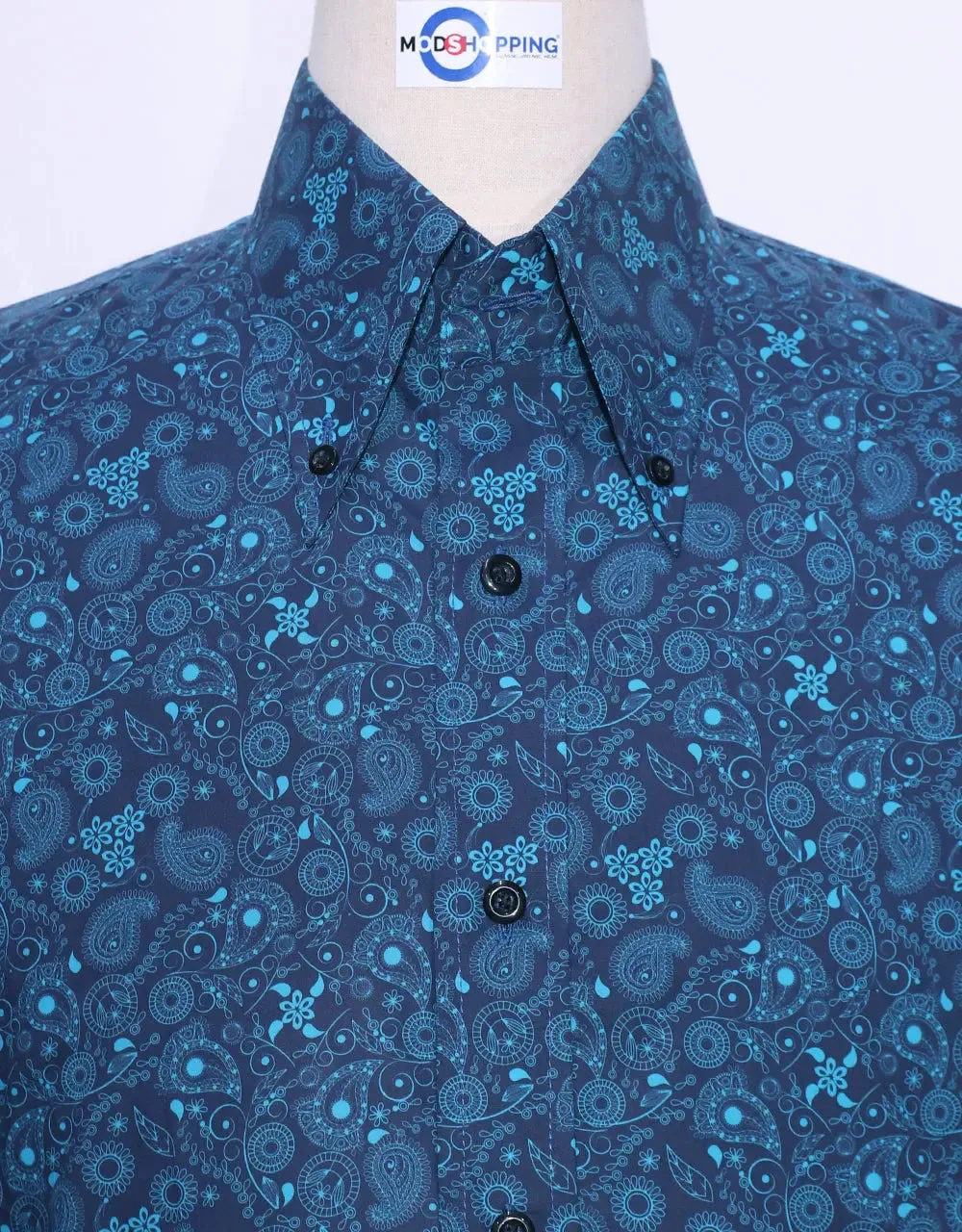 Paisley Shirt | 60s Style Navy Blue Paisley Men Shirt