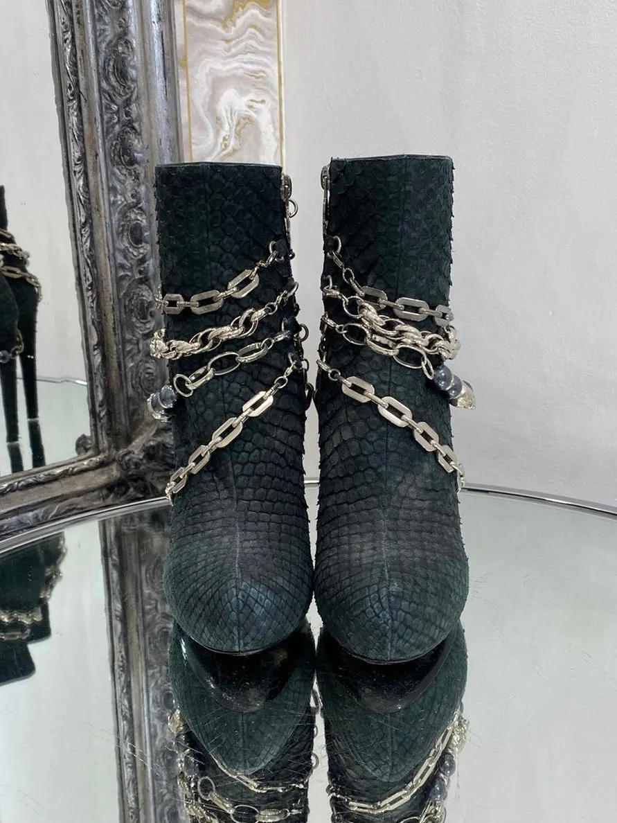 Philipp Plein Python Skin & Multi Chain Boots. Size 37