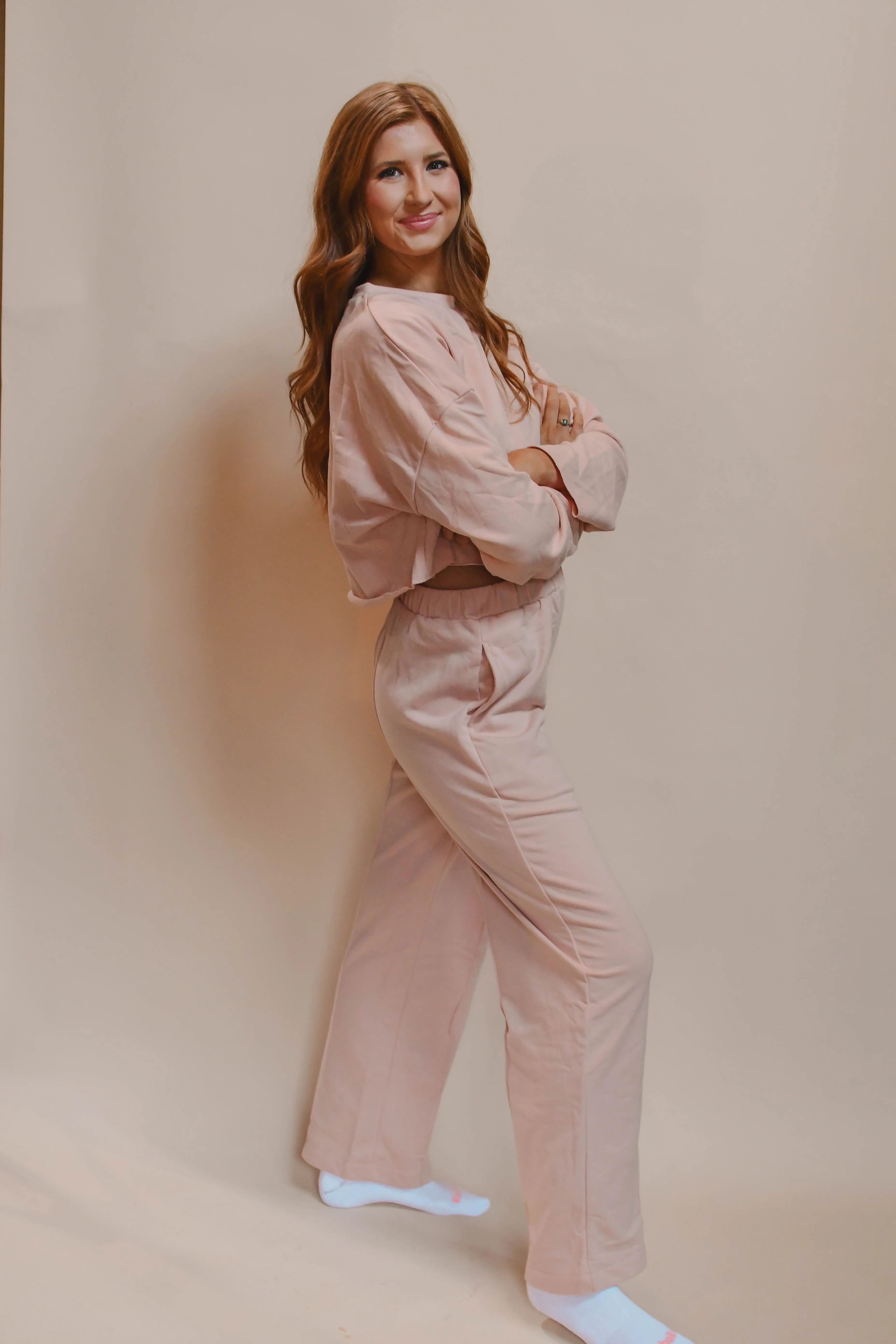 pink wide leg pant set