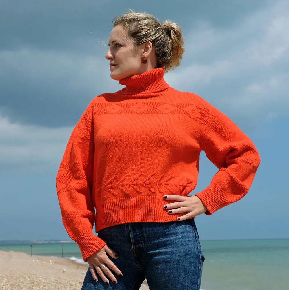 Pure Wool Polo neck jumper in Orange