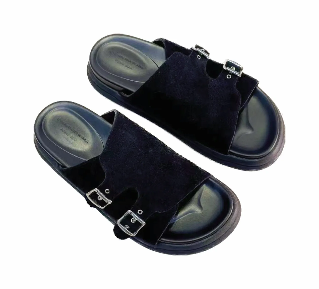 Quinnbie Men's Suede Slippers: Exquisite Elegance with Decorative Buckles, Perfectly Marrying Comfort and Luxury"