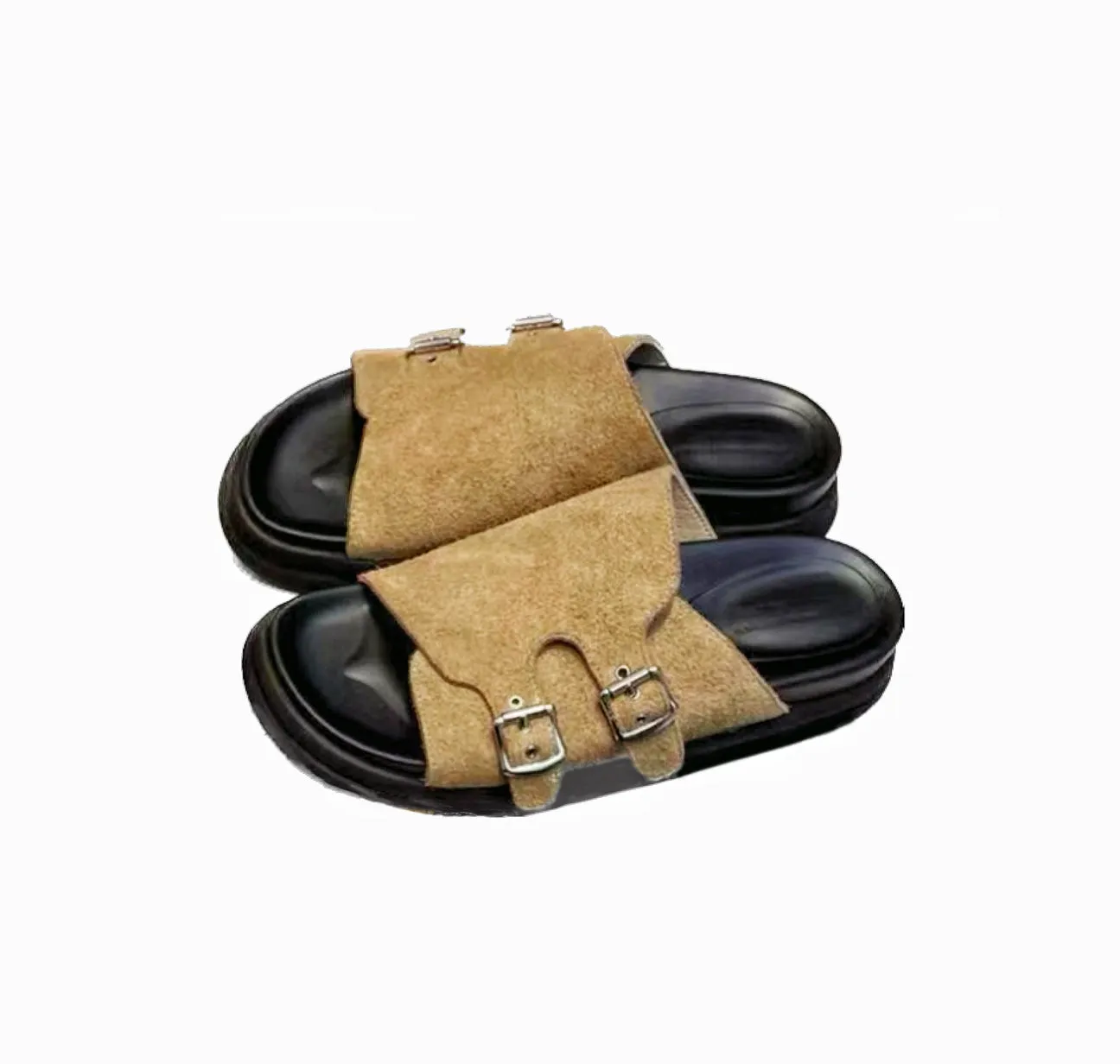 Quinnbie Men's Suede Slippers: Exquisite Elegance with Decorative Buckles, Perfectly Marrying Comfort and Luxury"