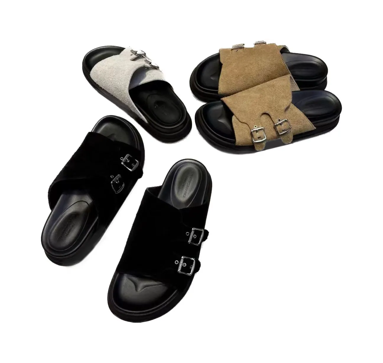 Quinnbie Men's Suede Slippers: Exquisite Elegance with Decorative Buckles, Perfectly Marrying Comfort and Luxury"