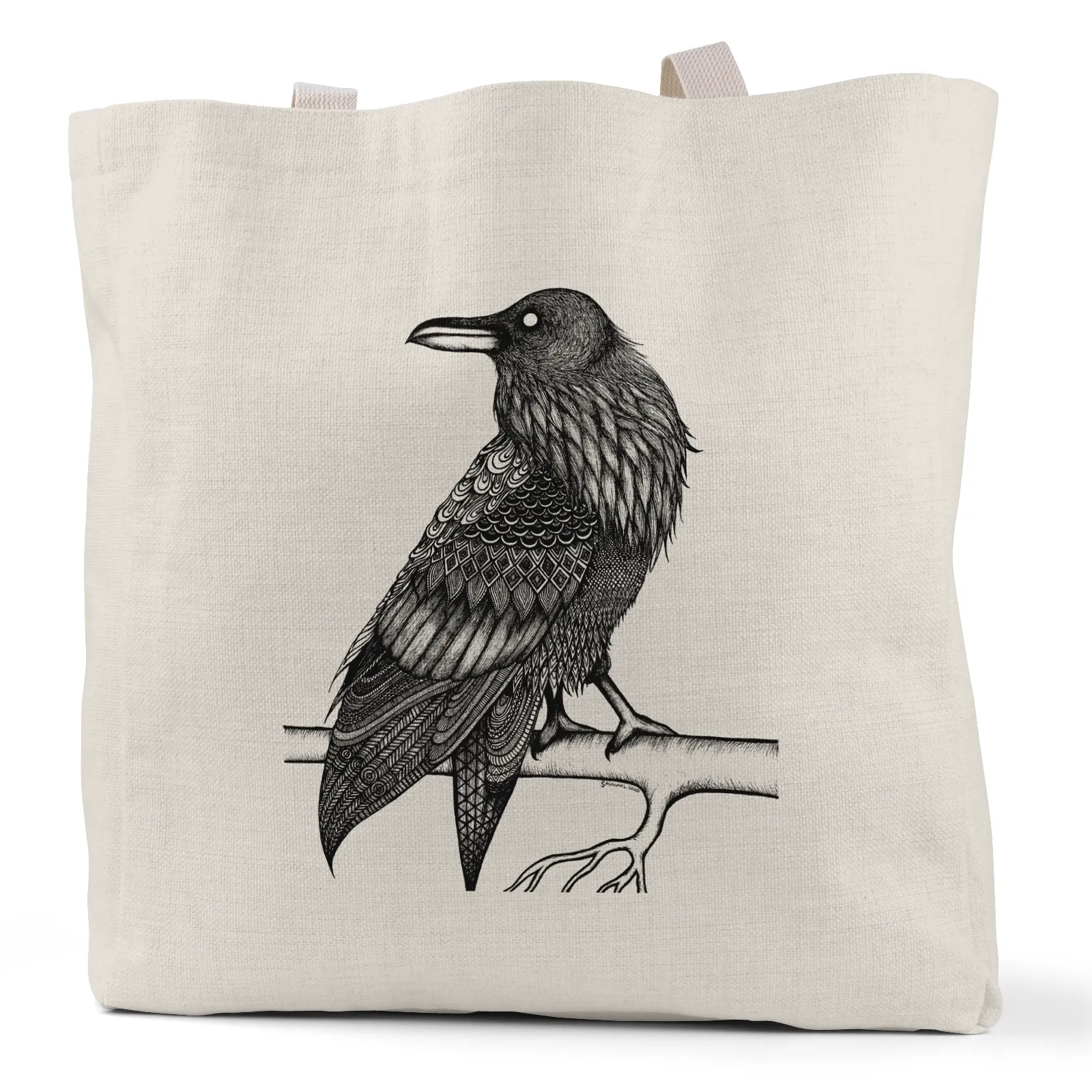 "Space Raven" (Black/White Version) - Small/Large Linen Tote