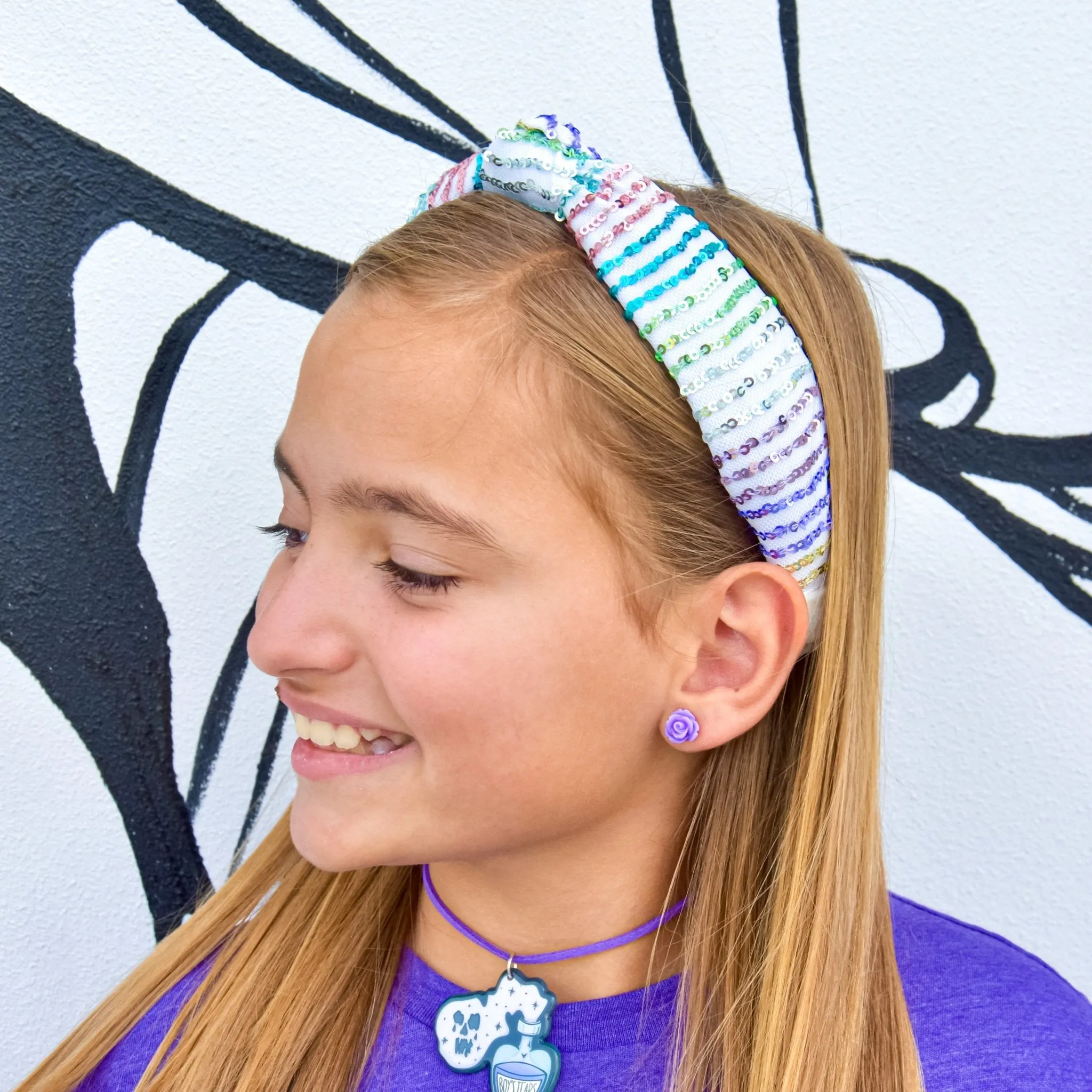 Rainbow Confetti Sequin Knot Headband