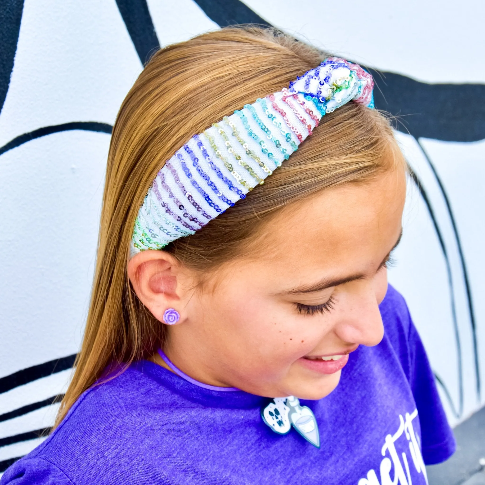 Rainbow Confetti Sequin Knot Headband