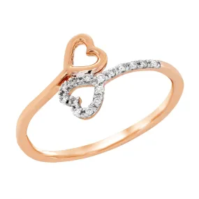 ROSE GOLD BYPASS HEART SHAPED FASHION RING WITH DIAMONDS, .05 CT TW