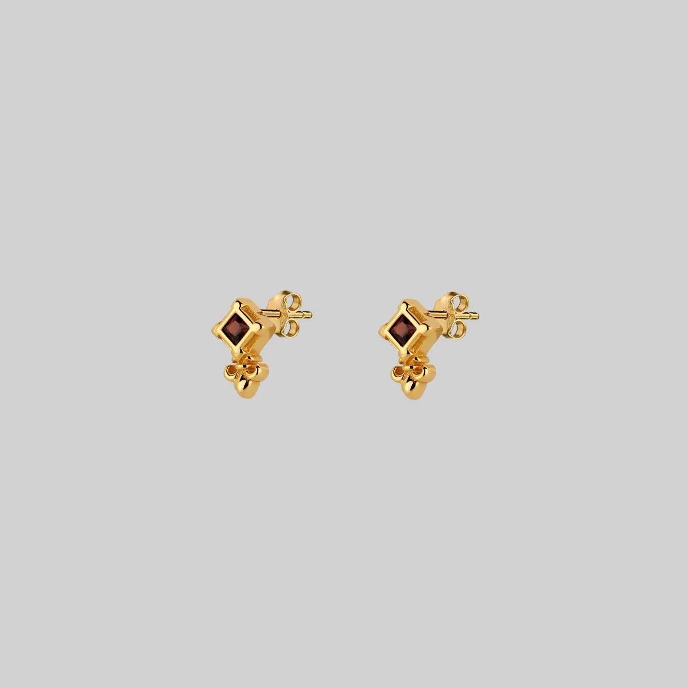 SCORN. Tiny Garnet Stud Earrings - Gold