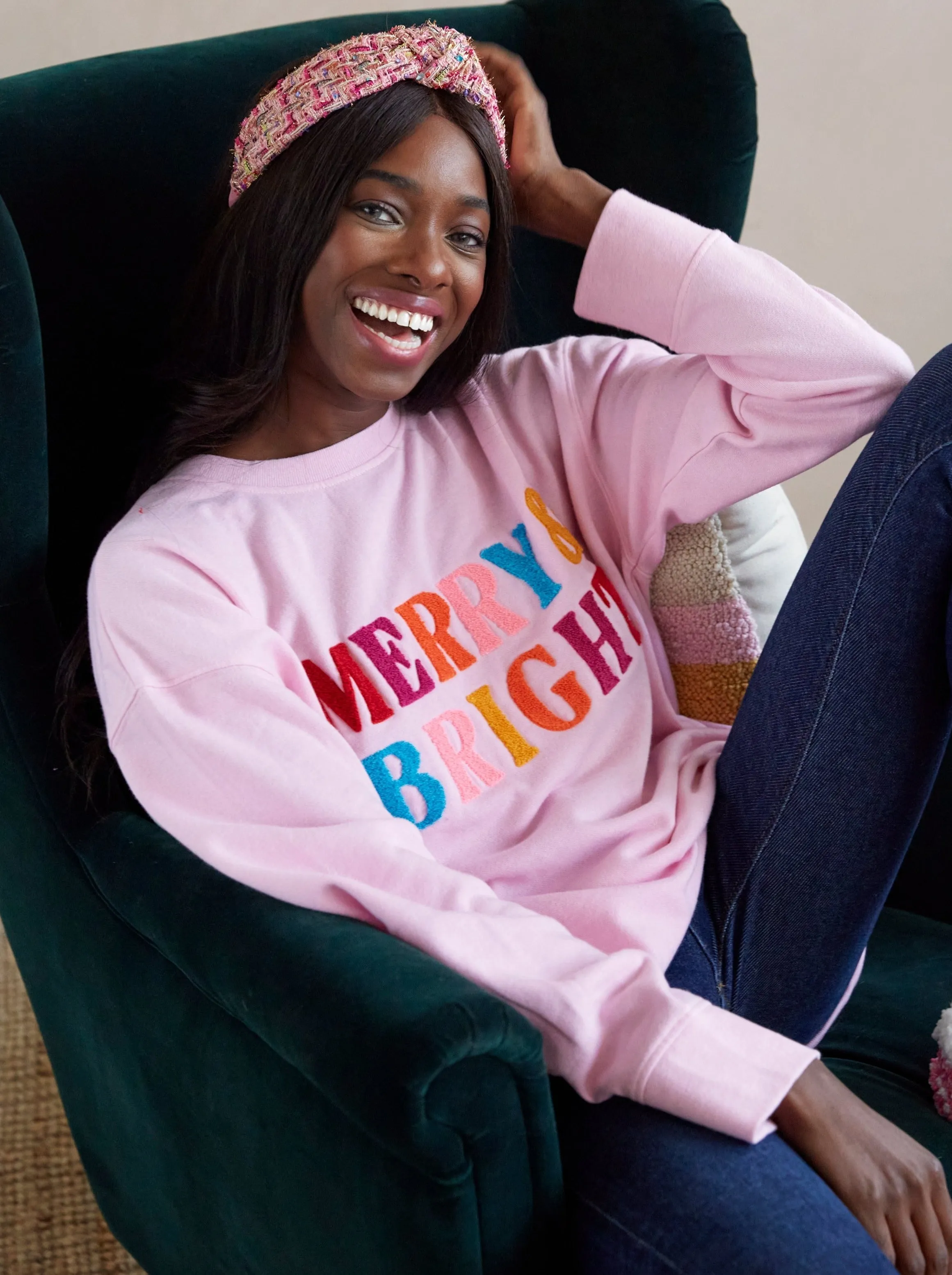 Shiraleah "Merry & Bright" Holiday Sweatshirt, Pink