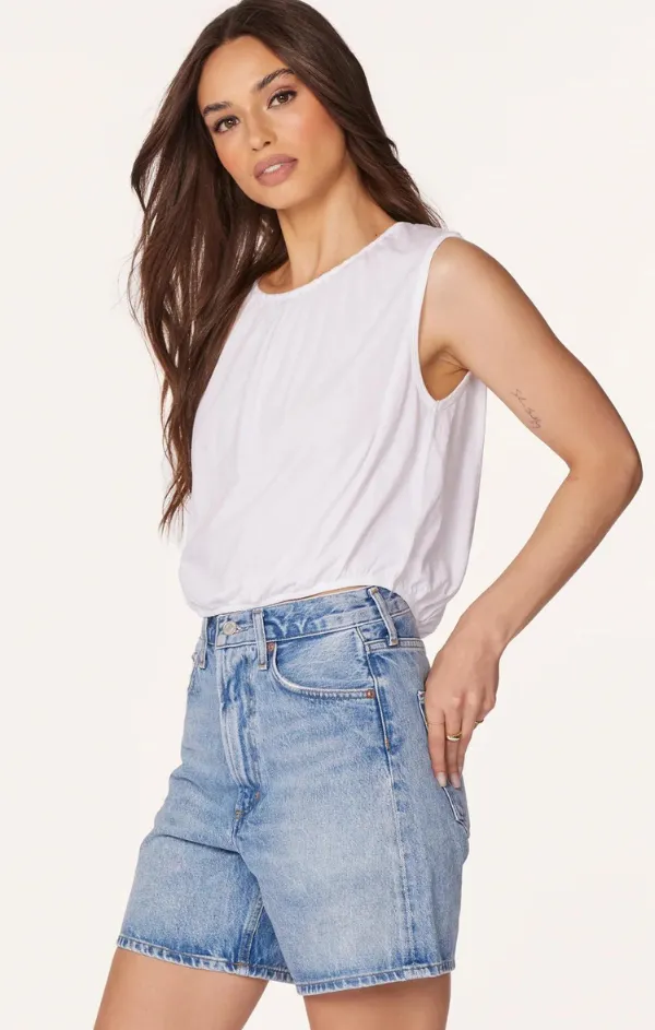 Shirred Neck and Hem Sleeveless Tee