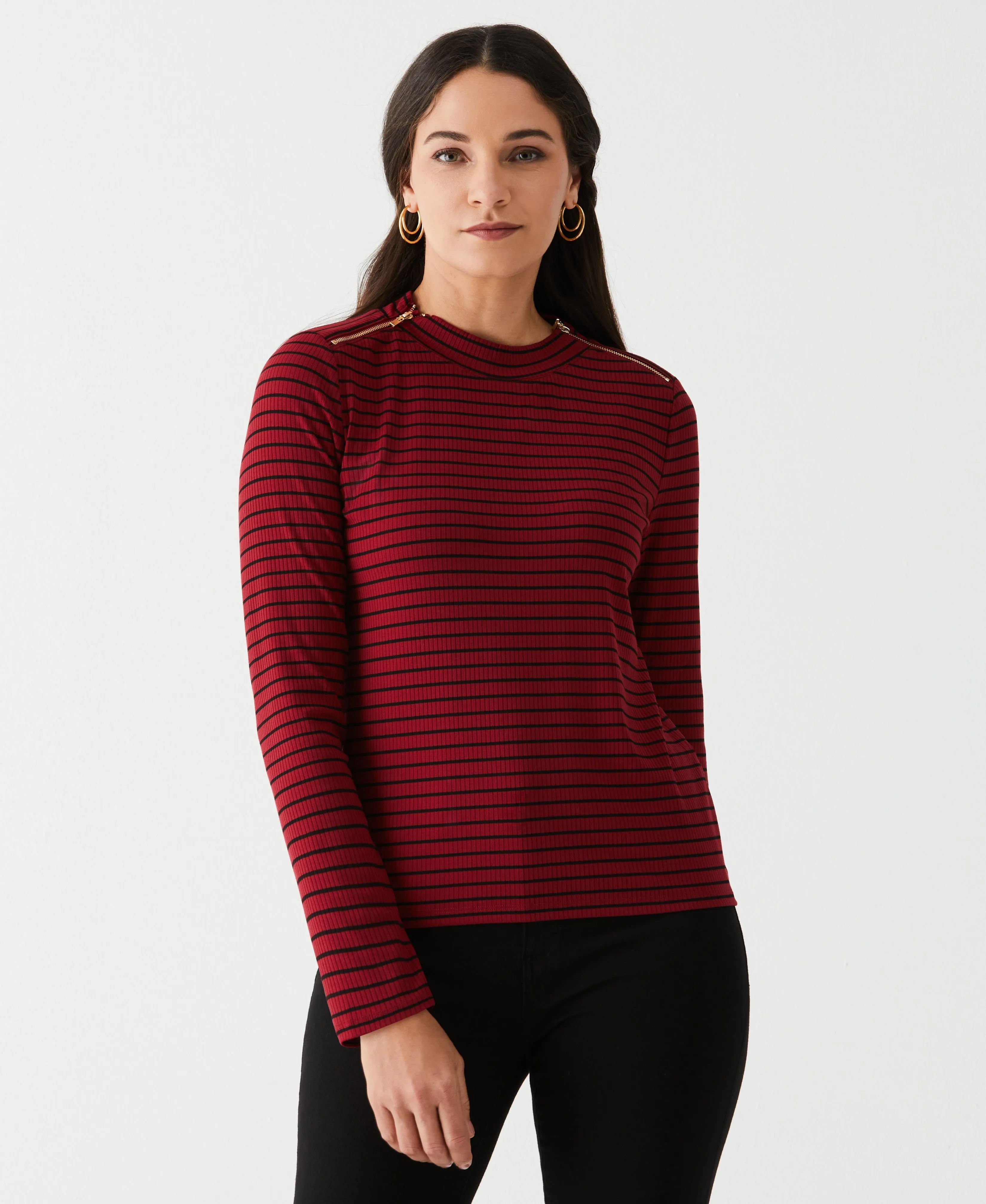 Striped Tee with Zipper Detail