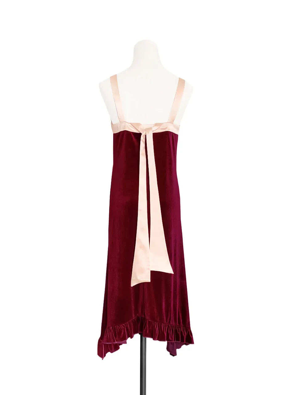 Surprise Sale! Madder Red Silky Contrast V-Neck A-Line Velvet Dress