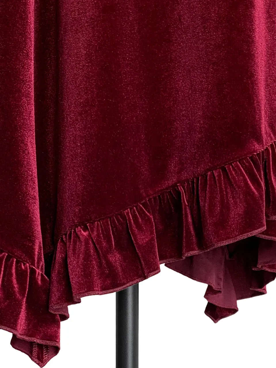 Surprise Sale! Madder Red Silky Contrast V-Neck A-Line Velvet Dress