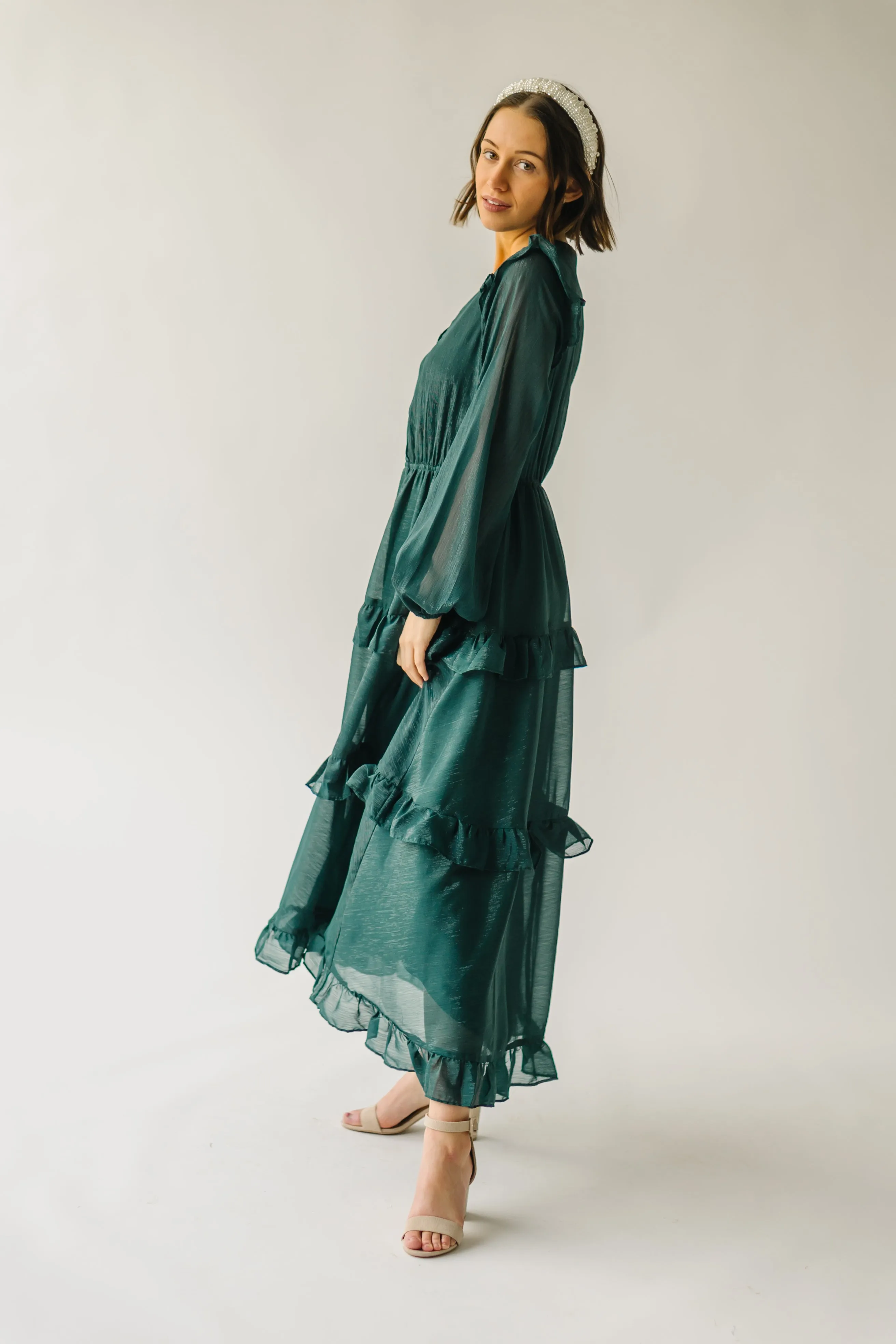 The Amanzoe Tiered Midi Dress in Hunter Green