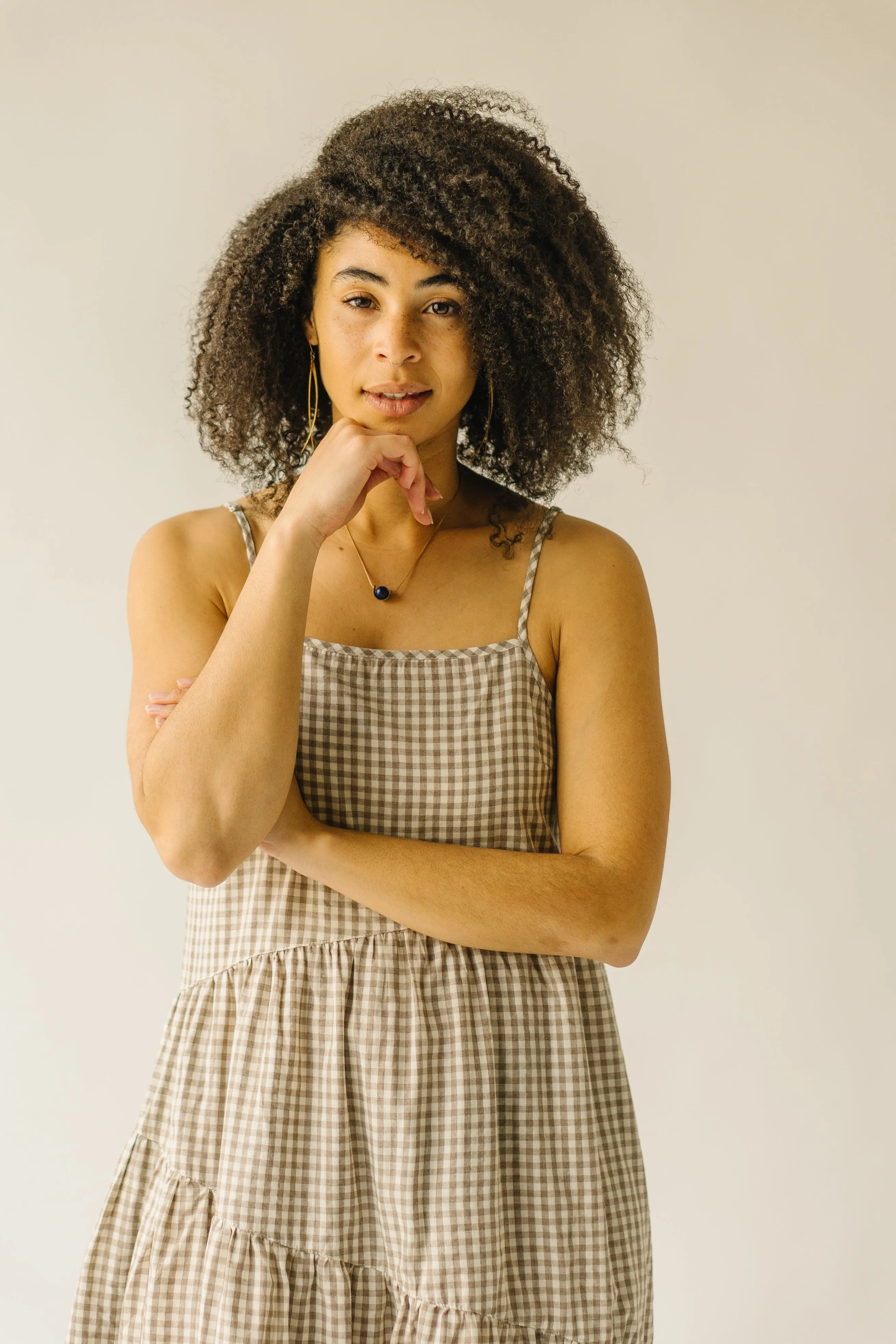 The Helton Plaid Tank Maxi Dress in Taupe