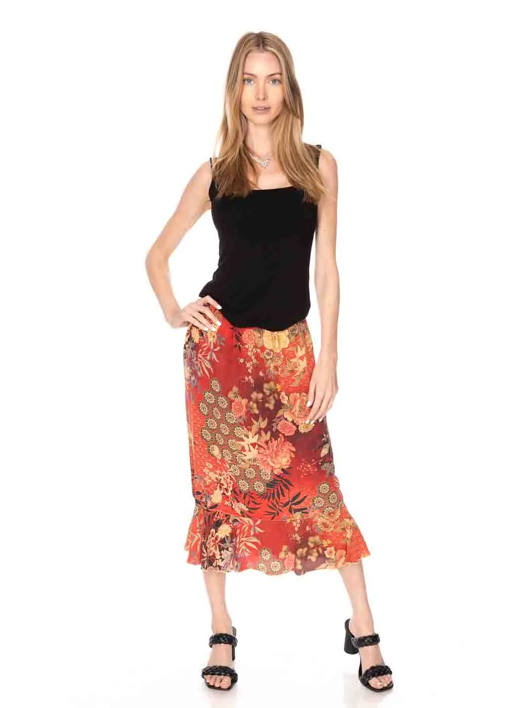 Tianello "Sakura Nights" Washable Silk Tulip Skirt