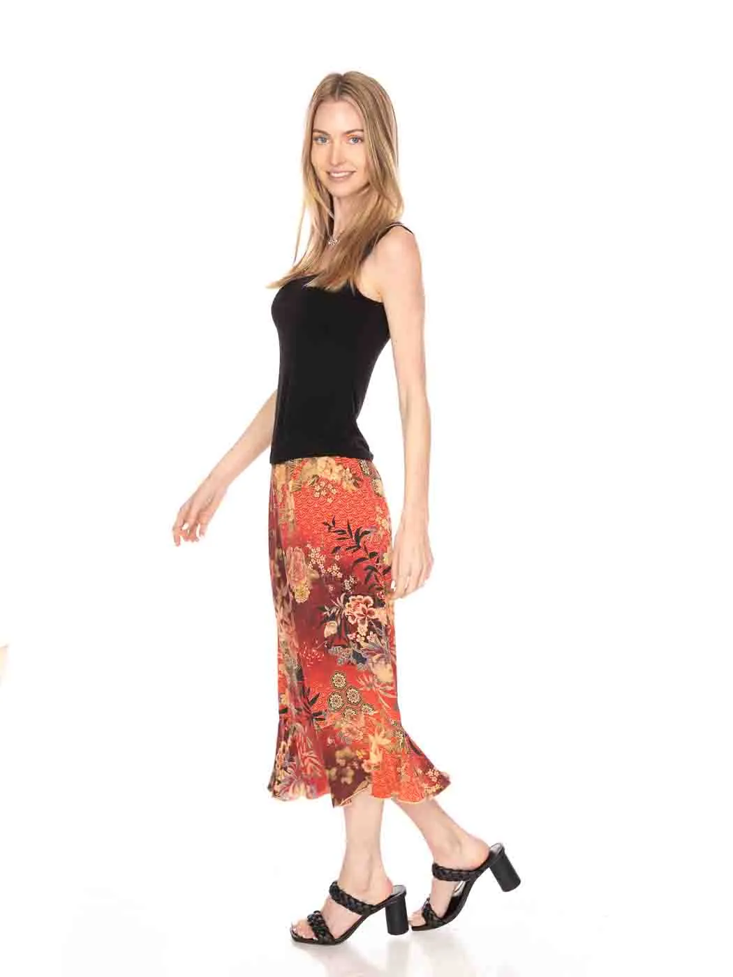 Tianello "Sakura Nights" Washable Silk Tulip Skirt