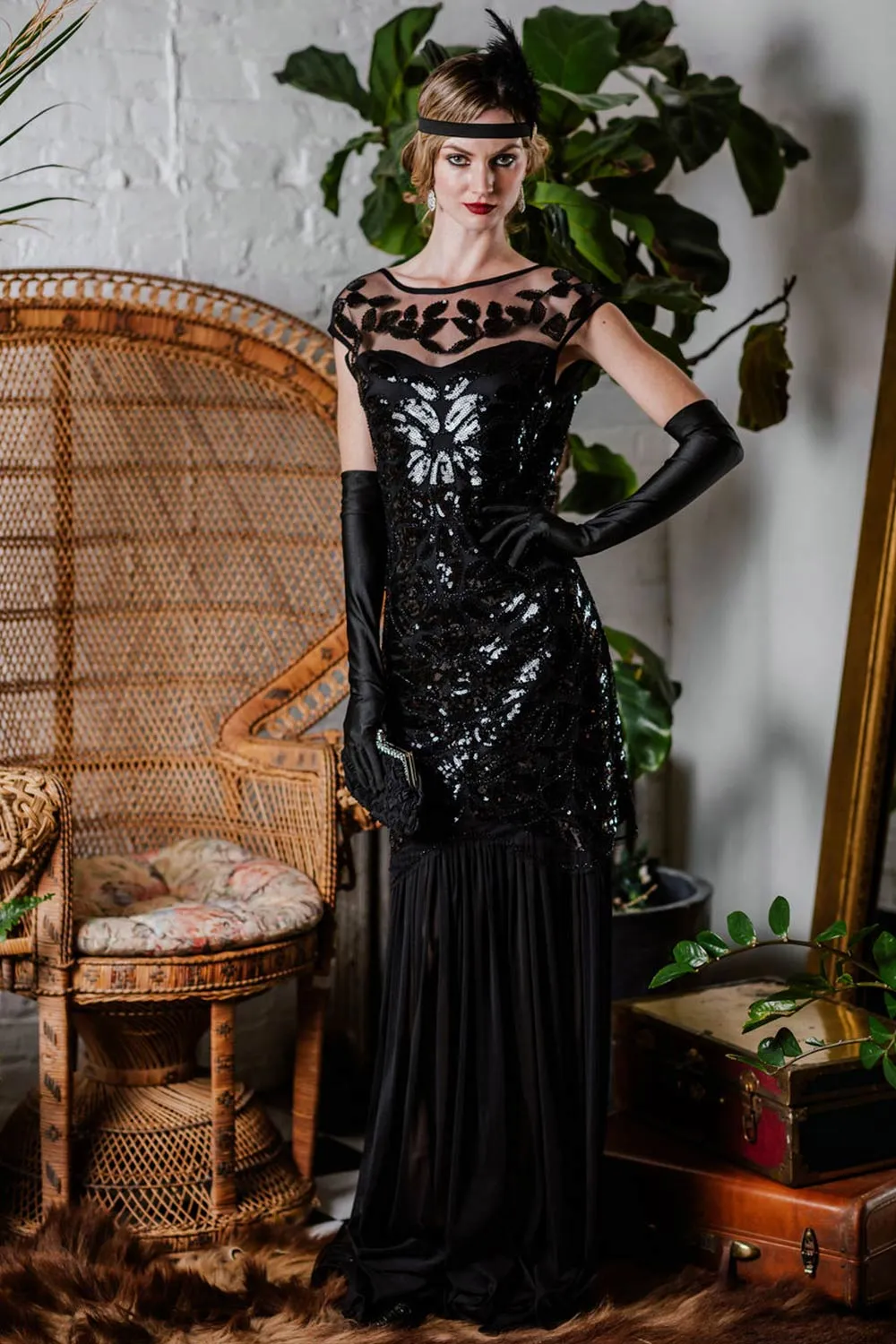 [US Warehouse] Green 1920s Sequin Maxi Flapper Dress