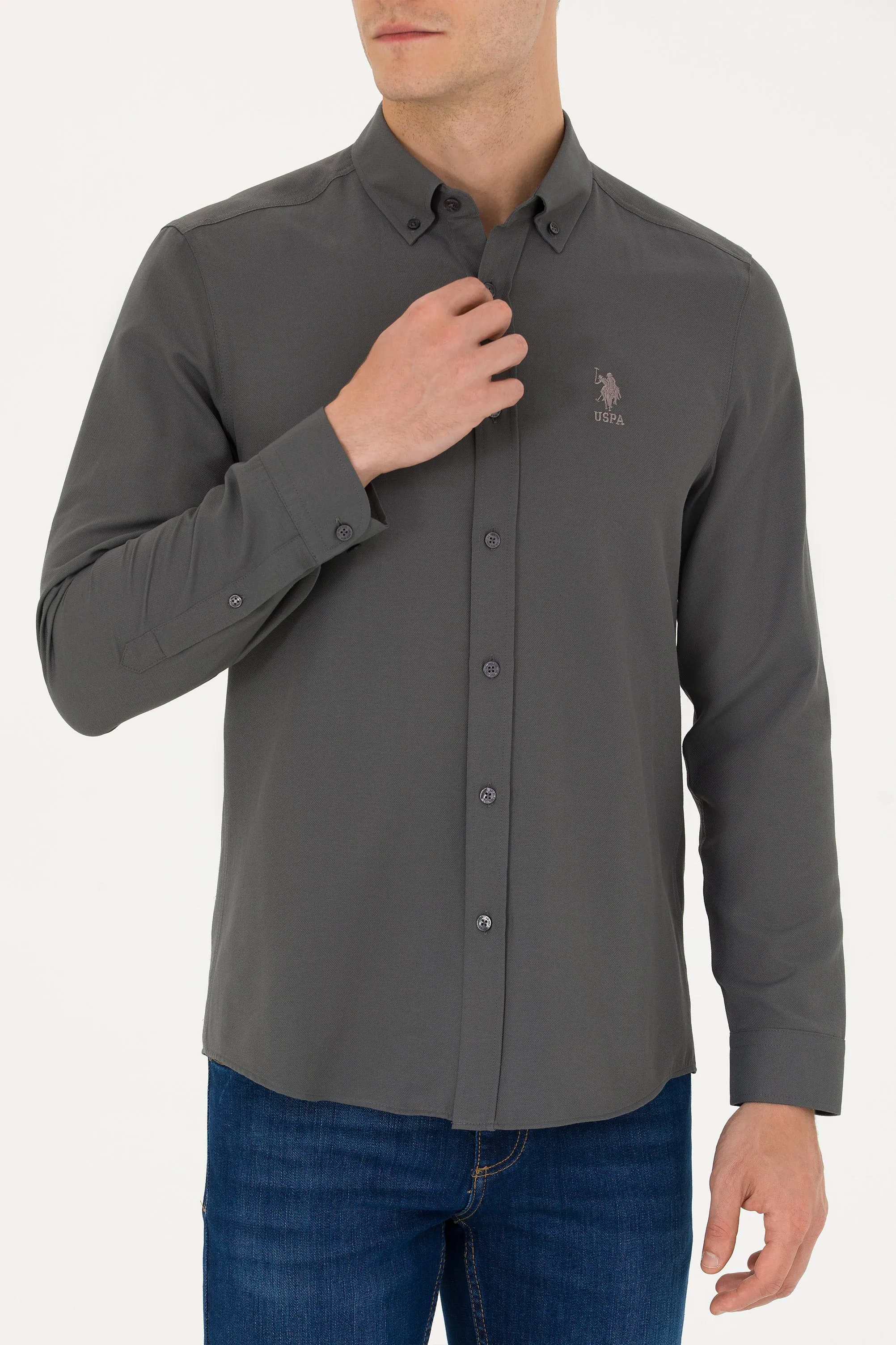 USPA Shirt Men Anthracite VR006 USPSH303 Slim Full Sleeve US Polo Assn.