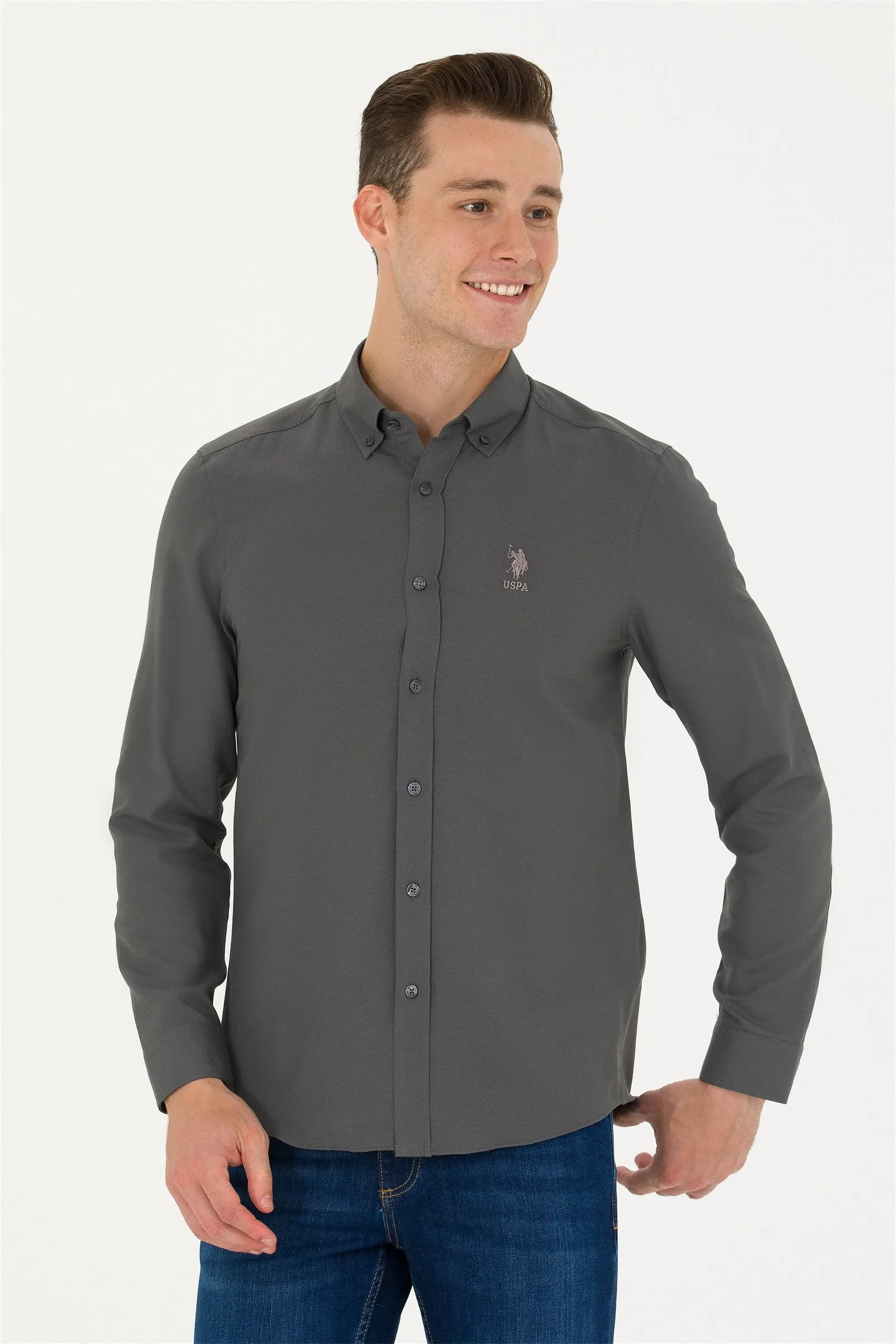 USPA Shirt Men Anthracite VR006 USPSH303 Slim Full Sleeve US Polo Assn.