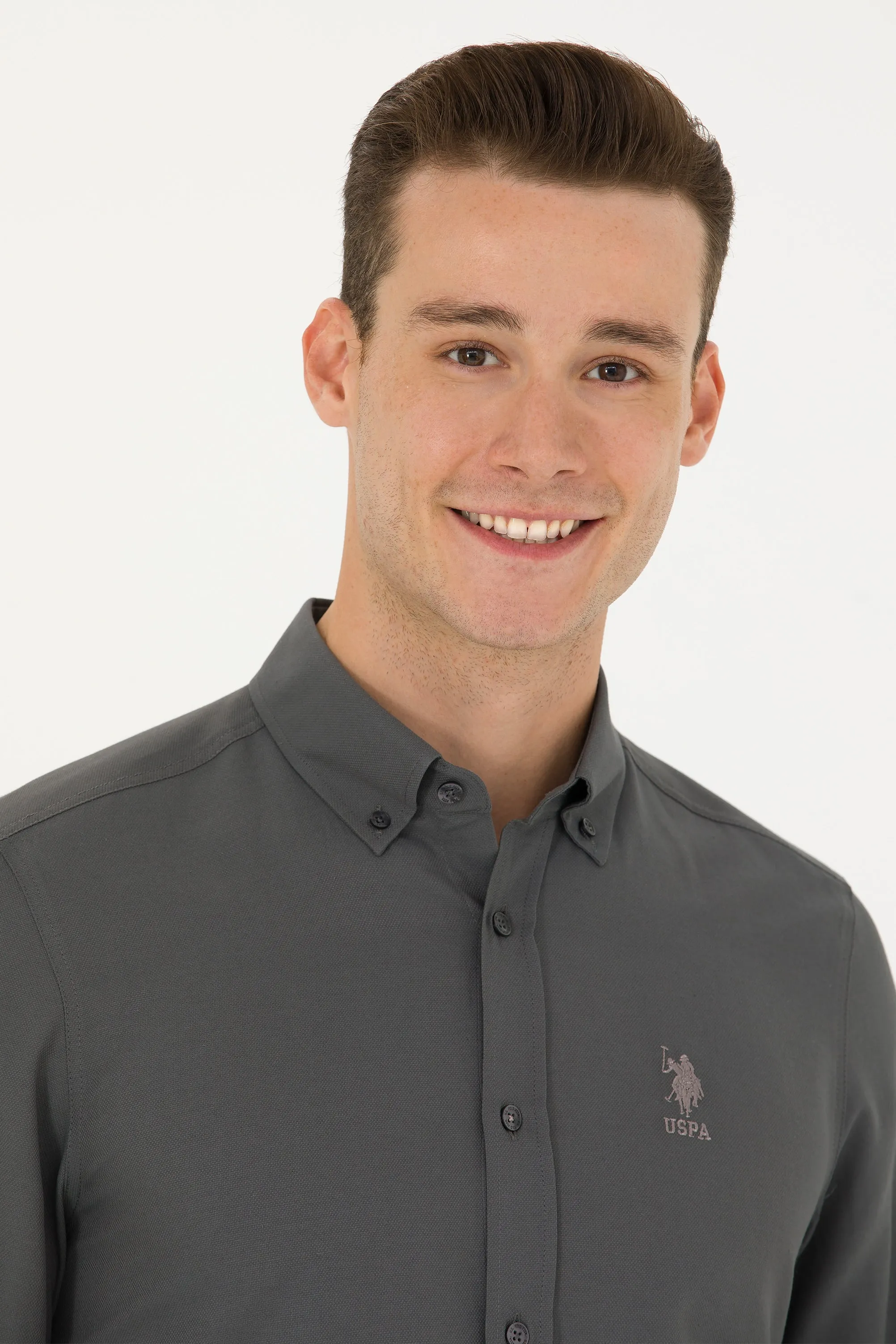 USPA Shirt Men Anthracite VR006 USPSH303 Slim Full Sleeve US Polo Assn.