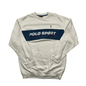 Vintage 90s White   Blue Ralph Lauren Polo Sport Spell-Out Sweatshirt - Extra Large (Recommended Size - Large)