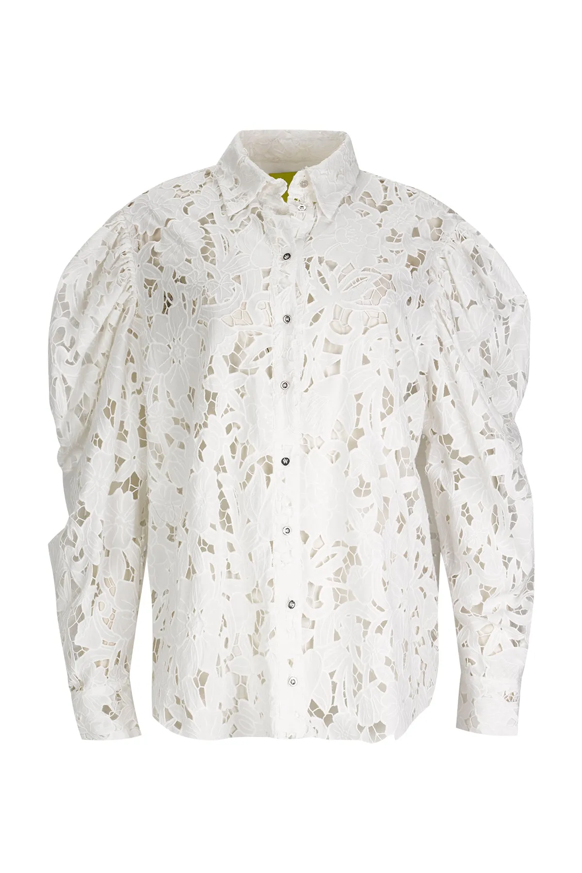 WHITE EMBROIDERED PUFF SLEEVE SHIRT