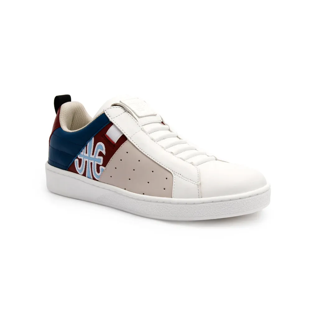 Women's Icon Manhood White Blue Maroon Leather Sneakers 92091-815