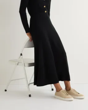 Women's Long Rib Cashmere Skirt Black